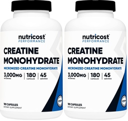 Nutricost Creatine Monohydraatti 3 000 mg, 180 kapselia (750 mg per kapseli) - Gluteeniton, ei-GMO (pakkaus 2)