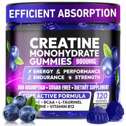 Creatine Gummies Monohydrate Complex for Men & Women, Creatine Pre-Workout for Enhance Muscle Strength Recovery Cognitive Health & Memory, 120 Gummies Sugar Free Vegan Non-GMO
