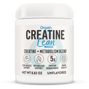 Orgain Micronized Creatiini Monohydraatti Lean Muscle Powder with Metabolia Blend, Ei makua, 50 Tarjoilut, Tukee lihasvoimaa ja aivojen terveyttä, Ei meijeri tai soija, Gluteeniton, Vegaani