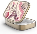Pilleri Case Pillerilaatikko Peili Retro 2 Osasto Pieni pilleri tapauksessa kukkaro tai Pocket Pronssi Suorakulmainen pillerilaatikko tai vitamiinit, kalaöljy, lisäravinteet, pilleri sisältää matkalahjat(Paris Eiffel Tower)