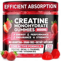 Creatine Gummies Monohydrate Complex, Chewable Creatine Monohydrate Gummies for Men & Women with L-Taurine, BCAA 2:1, B12/6, Building Muscle Strength and Boost Focus, 30 Days Supply