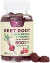 Beet juuria täydentää Gummies - 500mg per tarjoilu Beetroot Extract jauhe C-vitamiinia ja magnesiumia - tukee Energy Heart Health & Typpioksidin tuotanto - Punaiset Beets täydentää Gummy - 60 Gummie