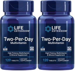 Life Extension Two Per-Day High Potency Multi Vitamin & Mineral Supplement - Vitamiinit, Minerals, Kasviuutteet, Quercetin, 5-MTHF Folaatti & More - Gluteeniton - 120 tablettia (pakkaus 2)