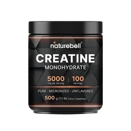 NatureBell Creatiini Monohydraatti Powder - 500g - Micronized Powder - Toimittaa 5 000 mg Creatiini per Serving - Pre-Workout tai Post-Workout Tuki* - Vegaani & Keto Friendly - Mautonta