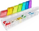 Fullicon Weekly Pill Organizer 7 Day Quick Fill & Spill Proof Suunniteltu suuri pillerilaatikko ilmainen etiketit Travel Medicine Organizer for Medicine, Vitamiini, Fish Oil, Supplement (Rainbow Clear)
