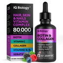 Liquid Biotin hiusten kasvua, ihoa ja kynsiä - 80,000 mcg hiusvitamiineja Drops - Extra Strength Biotin 5000 mcg, Kollageeni, Keratin kanssa Hyaluronic Acid - Multivitamiini täydentää naisille ja miehille - 2 fl oz