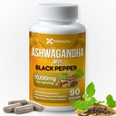 Ashwagandha-kapselit, 90 vegan-kapselia, 10,100 Mg per kapseli 100% Natural Ashwagandha- juuriuutejauhe ja mustapippuriuute, ei-muuntogeeninen, gluteeniton