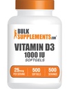 BulkSupplements.com D3-vitamiini 1000 IU Softgels - kolekalsiferoli, D3-lisä, D-vitamiini 1000 IU - 1-vitamiini D3-vitamiini (25 mcg D-vitamiinia) per tarjoilu, 500 kreivi (pakkaus 1)