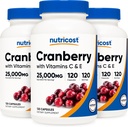 Nutricost Cranberry Extract 25000 mg (120 tarjoilua) 3 pullot C-vitamiini & E