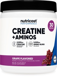 Nutricost Creatiini + Aminos 30 Tarjoukset (Grape Flavored) - 5 000 mg Creatiini Monohydraatti + 5000 mg Amino BCAA Blend Per Serving