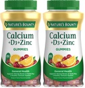 Nature's Bounty Calcium + D3 + Sinkki Gummies, tukee vahva luut ja hampaat Plus terve immuunijärjestelmä, 500mg, oranssi ja kirsikka maku, 70 Gummy (Pack of 2)