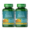 Puritan's Pride Turmeric Curcumin 500mg, Standarized to 95% Cucuminoids, Herbal Dietary Supplement for Antioxidants Health, 180 Radpid Release kapselit, pakkaus 2