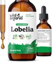 Wild & Organic Lobelia Tincture - Herbal Lung Cleanse and Detox - Liquid Lobelia Extract Supplement - Vegan, Sugar & Alkoholiton Herb Drops - 2 fl oz