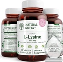 Natural Nutra L Lysiini HCl, Edistää luun terveyttä ja kasvua, tukee ihon terveyttä, parantaa C-vitamiinin imeytymistä, auttaa rakentamaan kollageenia, parantaa kalsiumin imeytymistä, ei-GMO, Vegan, 500 mg, 50 kapselia.