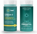 Iwi Omega-3 Essential & Prenatal Multivitamiini Bundle, 30 Tarjoilua, Vegan Plant-Based Algae Omega 3, Krill & Fish Oil Alternative, No Fishy Aftertaste