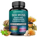 Sea Moss Advanced - Meri Moss 3000mg Musta siemenöljy 2000mg Ashwagandha 1000MG rakkoranneke 1000mg Burdock 1000mg & C-vitamiini D3 ihokarvalisät ...