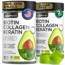 Biotin ja Collagen Peptide Gummies hiusten kasvua, ihon ja kynsien 120 kpl (2 pakkaus) - 82000 Mcg - Biotin Chewables Keratin Max Strength - Kauneus Gummies naisille ja miehille - Sokeriton, ei-GMO