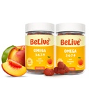 BeLive Organic Omega 3 Gummies - Omega 3 6 9 7 DHA & EPA pellavansiemenöljystä ja Sea Buckthorn Fruit Oil, Vegan, lapsille ja aikuisille, koko kehon, aivojen ja silmien tuki, sokeriton persikka 2-pack