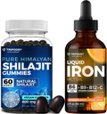 Ultimate Health Bundle: Liquid Iron Supplement & Pure Himalajan Organic Shilajit Gummies for Women & Men - Non-GMO, Vegan, Natural Energy and Immuuni Support - 60 Gummies & 30
