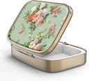 Pilleri tapauksessa pilleri laatikko Peili Retro 2 Osasto Pieni pilleri tapauksessa laukku tai Pocket Pronssi Suorakulmainen pilleri laatikko tai vitamiineja, kalaöljy, lisäravinteet, pilleri sisältää matkalahjat(Retro Green Floral)