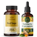 HERBAMAMA Red Salge and Turmeric Kit - Bundle of 1200 mg Red Sage Dan Shen Capsules & Turmeric Curcumin Drops 2 fl oz - Vegaani, ei-GMO, sokeria & alkoholiton - 2 pakkaus