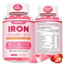 Vegan 2 Pack Iron Supplement Gummies for Women & Men, Anemia, Veren rakentaja & energiatuki Iron Definition, kanssa C-vitamiini, A, B Complex, Folate, CoQ10, sokeriton, ei-GMO, 120 kreivi