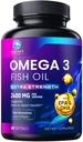 Omega 3 Fish Oil 2400 mg Supplement, kestävästi Lähde, Triple Strength Omega-3 Supplement Softgels, Brain Health Support, EPA & DHA Fish Oil Rasvahapot Lisäravinteet, Gluteeniton & GMO, 60 Softgels