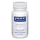 Puhtaat kapselit Synergia K - K1- vitamiini, K2 & D3 - Tukee luut, verisuonet, Verisuoni Elastisuus ja kalsiumin käyttö* - Sisältää kolekalsiferoli - Gluteeniton ja ei-GMO - 60 kapselia