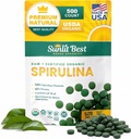 Sunlit Best Spirulina Tablets - Organic Spirulina Tablets USDA Premium 500 Count - Natural Spirulinas Organic Burst for Immune Support Muscle Growth, Energy Boost w/klorofylli - Korkea proteiini, ei GMO