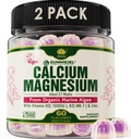 2 pakkaus - kasviperäisiä kalsiumia Gummies 600 mg D3-vitamiinia, magnesiumia, sinkkiä luunvahvuutta varten, sokeriton kalsiumlisä naisille ja miehille (sertifioitu vegaaninen) kestävästi orgaanisen punainen Algae