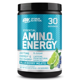 Optimum Nutrition Amino Energy - Pre Workout med grönt te, BCAA, Aminosyror, Keto Friendly, Green Coffee Extract, Energy Powder - Blueberry Mojito, 30 portioner (Packaging May Vary)