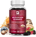 Mushroom Gummies, 20 in 1 Lions Mane Mushroom Complex täydentää Reishi, Chaga, Cordyceps & enemmän aikuisten, tuki aivojen, keskittyä, kognitiivinen & immuuni terveys, Vegan, Vadelma maku, 60 Count