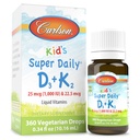 Carlson - Kidin Super Daily D3+K2, 25 mikrog (1 000 IU) D3 & 22,5 mikrog K2, D-vitamiinin tippa K2-vitamiinilla, nestemäisillä vitamiineilla, 1000 IU D3-vitamiinia, sydämen ja luun terveys, 1-vuoden tarjonta, makua sisältämätön, 360 tippaa