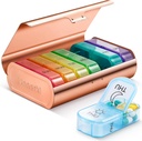 Zannaki Metal XL Weekly Pill Organizer 2 Kertaa päivässä, Suuri Matka Päivittäinen Pilleri Laatikko 7 Päivä, Kannettava viikko Kahdesti pilleri säiliö, AM PM Pilleri Case lääketieteen vitamiinin lääkitys täydentää, kultaa