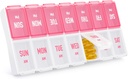 Viikottainen pilleri Organizer 2 Kertaa päivässä, tyylikäs pillerilaatikko 7 päivää PM suurilla osastoilla, pilleri tapauksessa Helppo käyttää, BPA-vapaa pilleri säiliö vitamiinit, kala öljyt, lisäravinteet, lääkkeet, vaaleanpunainen