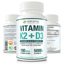 Max Imeytyminen K2-vitamiini + D3 (5000IU) 90 Kasviskapselia MK-7:stä (Menakinoni-7) ja kolekalsiferolista (BioPerine) 3-kuukauden aikana D3 ja K2 terveelle sydämelle ja vahvalle luulle .