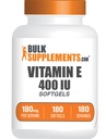 BulkSupplements.com E-vitamiini 400 IU Softgels - E-vitamiinilisä, kuten D-Alfa-Tokoferoli, Antioksidantit - Gluteeniton, 1 Softgel per Serving, 180