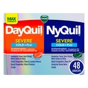 VICKS DayQuil & NyQuil SEVERE Co-Pack, kylmä ja flunssalääke, voimakas lievittää päänsärkyä, kuumetta, kurkkukipuja, pieniä särkyjä ja kipuja, ruuhkautumista, sinuspainetta, vetistä nenää ja yskää, 48 liquiCapsia