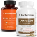 Real Sienet RealBoost (60ct) ja Lions Mane (120ct) Kapselit Bundle - Sieni Supplement for Energy, Vitality & Cognition - Energy & Brain Vitamiines w/Cordyceps, Ginseng, Guayusa - Vegan, ei-GMO
