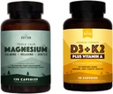 Luonnollinen rytmi Triple Calm Magnesium 150 mg - 120 kapselia Magnesium Complex Complex Supplement W/Luonnollinen rytmi D3-vitamiini + K2 (MK7) Plus A-vitamiini, Bone, Heart, & Immunoterveys, 30 kapselia