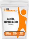 BulkSupplements.com Alpha Lipoic Acid Powder - ALA Supplement, Antioksidantti Supplement - Gluteeniton, 600 mg per Serving, 250g (8,8 oz) (pakkaus 1)
