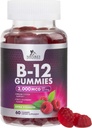 B12 Vitamiinit energia Gummies 3000 mcg - Extra vahvuus B 12 Gummy for Metabolia & Immuno System Support - Pureskeltava ruokavalio B12 täydentää aikuisille & lapsille kofeiiniton gummy vitamiini - 60 Gummy