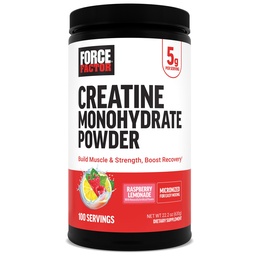 Force Factor Creatine Monohydrate Powder, 5g Micronized Dose to Support Muscle Growth, Strength, Recovery, Cognitive Health & Working Memory, Raspberry Lemonade, 100 Servings