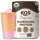 KOS Vegan Protein Powder, Chocolate USDA Organic - Low Carb Pea Protein Blend, Plant Based Superfood vitamiineja & Minerals - Keto, soija, gluteeniton - Ateriankorvike naisille ja miehille - 10 tarjoilut