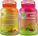 Antioksidantti ja immuniteetin tuki Bundle - liposomaalinen C-vitamiini 1500 mg Luomu Acerola Cherry & Camu Camu + naisten päivittäin monivitamiini rautaa, superruokaa, Probiootit ja entsyymit Vegaani, ei-GMO