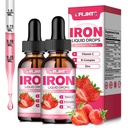 Liquid Iron Supplement for Women Men & Kids Multivitamiini Iron Drops Folaatti, C-vitamiini, B6, B12, Sinkki Anemia, Rautapuute, Veren rakentaja, Energia - Natural Mansikka Maku, Vegan 4 Fl Oz
