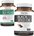 Black Seed & Sea Moss (1-Kuukausi tarjonta) Ravitseva luonto Black Seed Oil 120 Softgel Kapselit (Non-GMO & Vegan) Kylmäpaineinen Nigella Sativa & Irish Sea Moss Kapselit (Non-GMO & Organic)