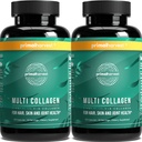 Primal Harvest 2 Pack, Multi Collagen pillereitä naisille ja miehille (tyyppi I, II, III, V, X) Collagen lisäravinteet naisille ja miehille, 120 kapselia w/Vitamin C hiuksille, iholle, kynnet Kollageeni Peptides pillereitä