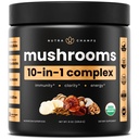 NutraChamps Organic Mushroom Powder - 10-in-1 Complex - Sienen lisäosa Powder Blend varten Muisti, Focus & Immune Support - 8oz (8,0 OZ, Sienten Blend)