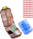 Pillerikotelo (2 pakkaus) - Kannettavat pienet lisäravinteet Tabletin pakkauslaatikko 10 Osastot - Lääkkeen vitamiini Organizer Dispenser Holdder Storage for Travel Trip Pocket laukku(Sininen + suklaa)